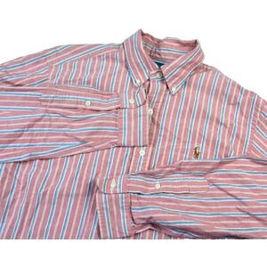 Polo Ralph Lauren Classic Fit Chambray Button Down L/S Striped Flesh Pony Mens M